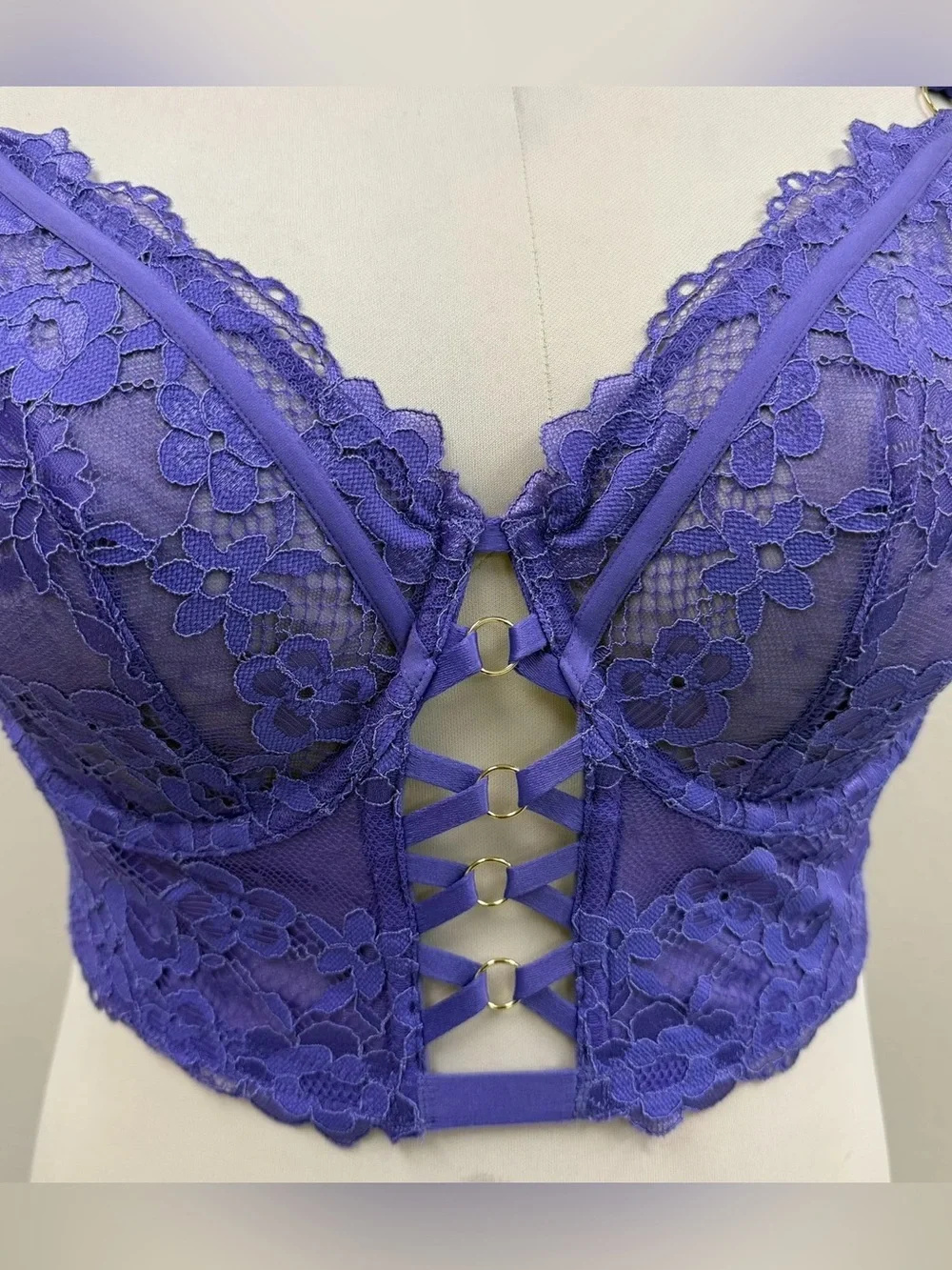 Cacique Purple Lace Longline Balconette Bra - Size 38DDD